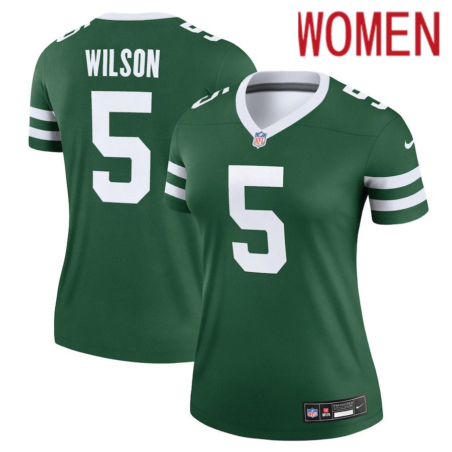 Women New York Jets #5 Garrett Wilson Nike Legacy Green Legend NFL Jersey->->Women Jersey